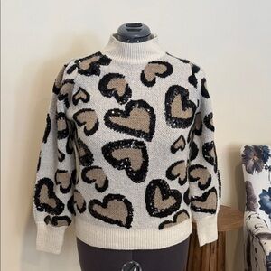 LC Lauren Conrad Heart Pattern Sweater - Cream and Black